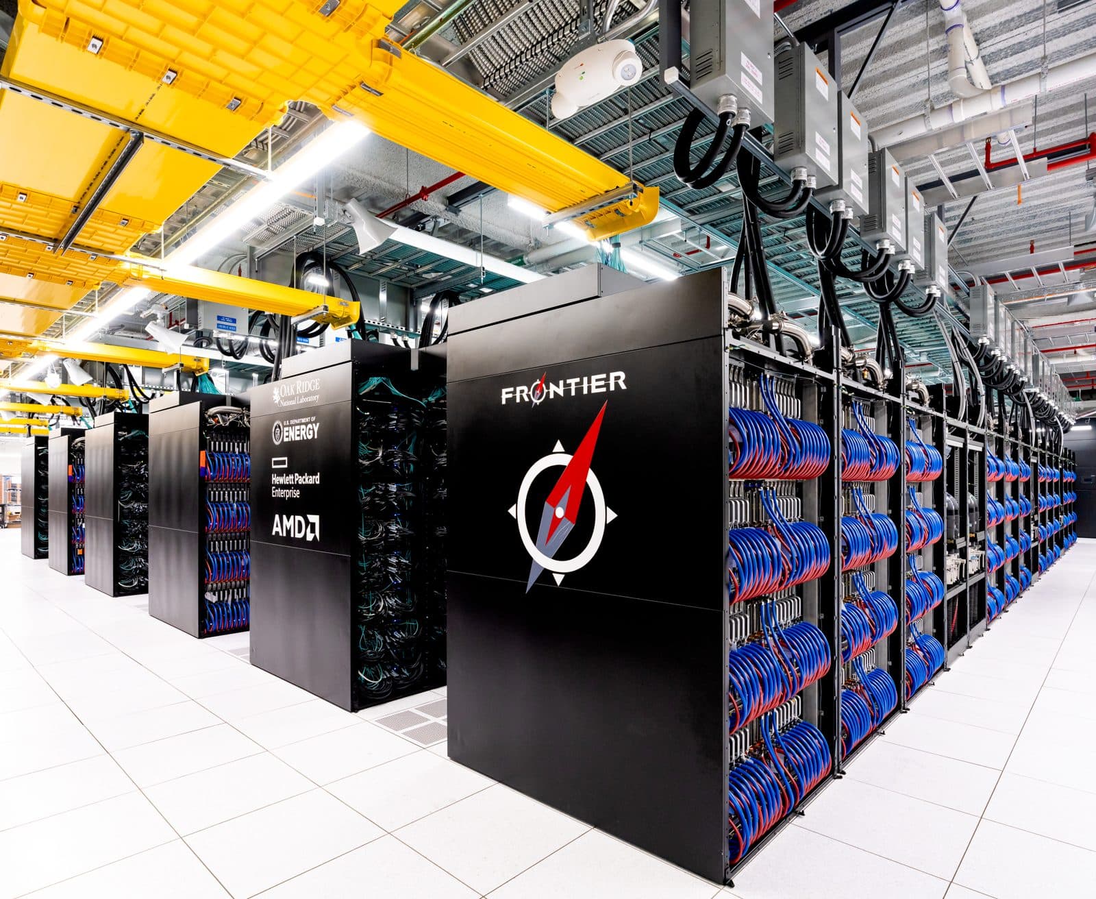 Frontier, the HPE Cray EX exascale supercomputer at Oak Ridge National Laboratory, which is cooled entirely by warm water