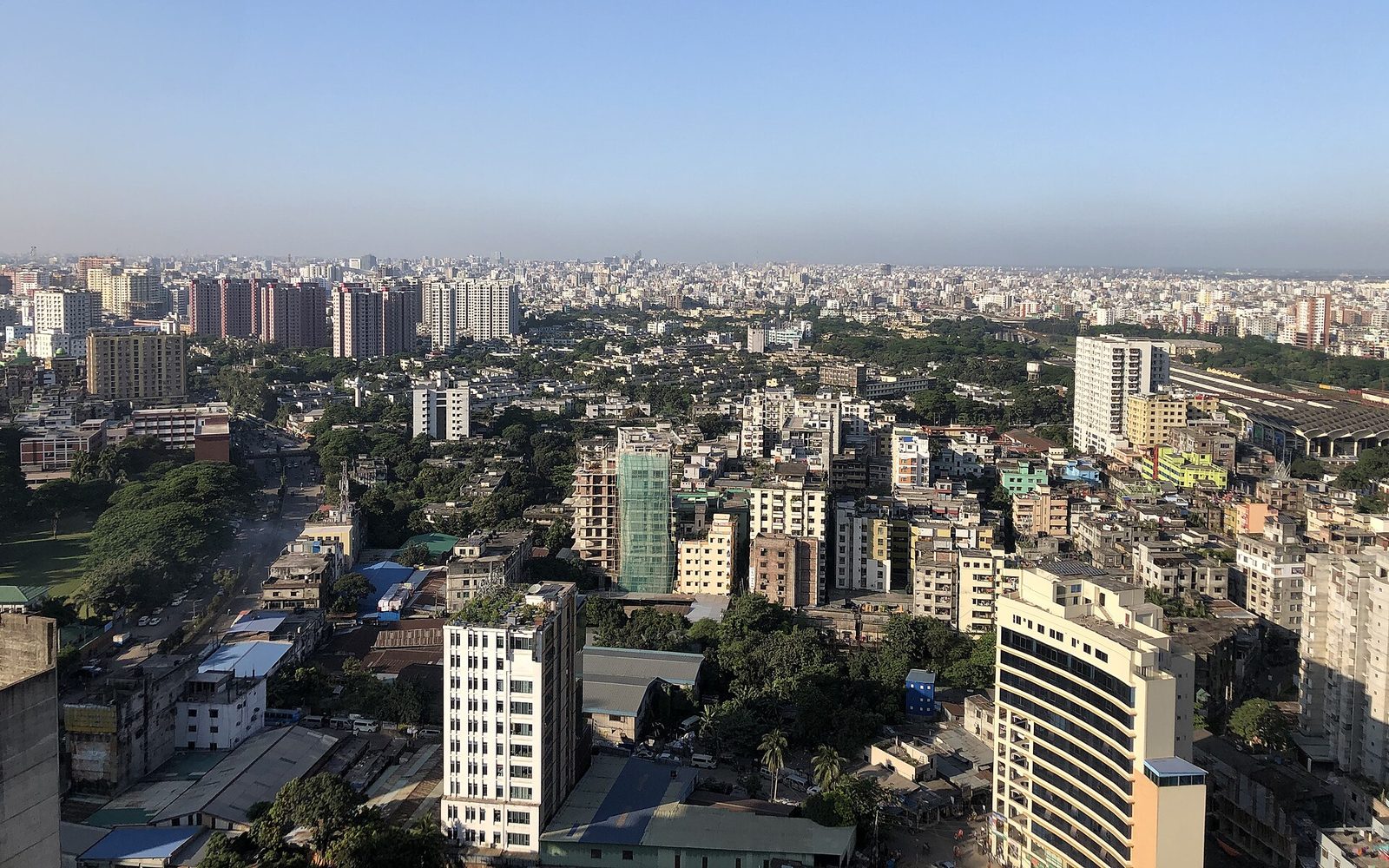 Skyline of Motijheel in Dhaka, seen from a high building on a clear day