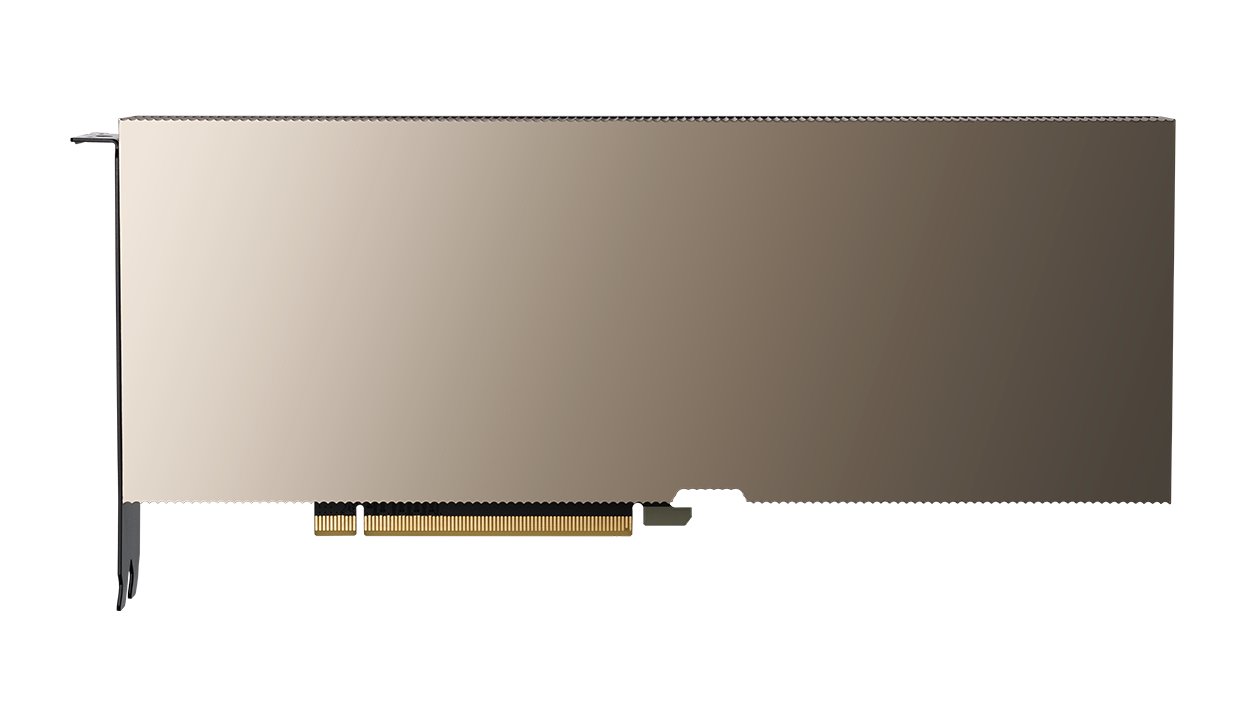 NVIDIA A100 PCIe accelerator in its gold and black shroud